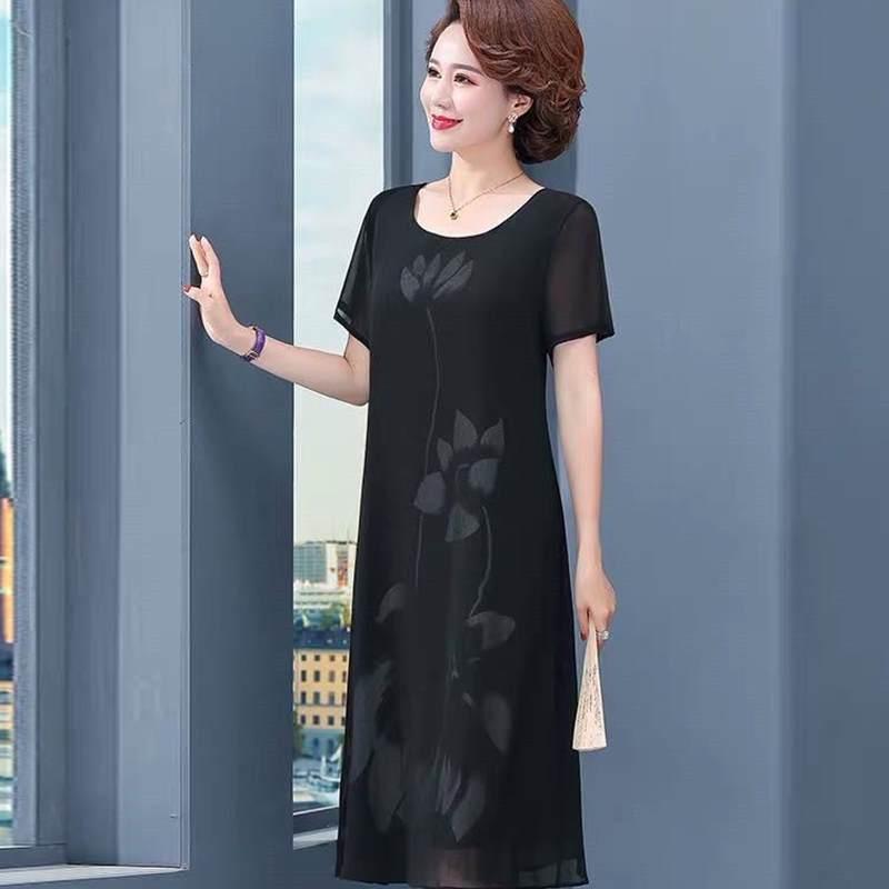 Đầm Voan Hoa Trung Niên Cho Mẹ Béo Che Bụng VH15 - Hàng Quảng Châu Cao Cấp